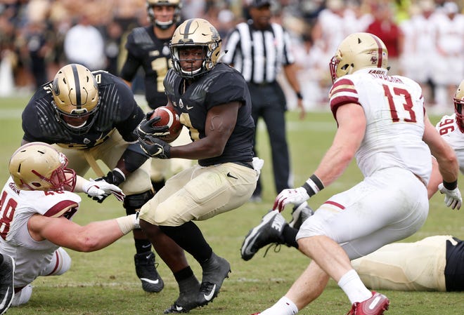 D. J. Knox of Purdue with a second half carry against Boston College Saturday, September 22, 2018, in Ross-Ade Stadium. Purdue defeated Boston College 30-13.