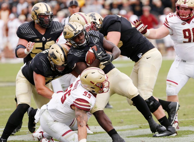 D. J. Knox with a second half carry against Boston College Saturday, September 22, 2018, in Ross-Ade Stadium. Purdue defeated Boston College 30-13.
