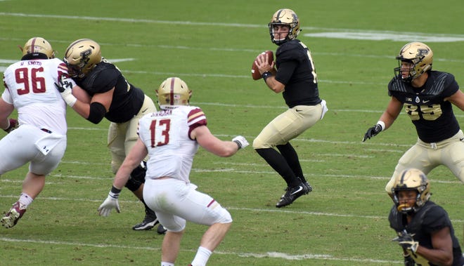 Purdue's David Blough in  the pocket in Purdue's 30-13 win in West Lafayette on Saturday September 22, 2018.