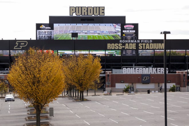 The parking lot to Purdue University's Ross-Ade Stadium sits empty two hours before kickoff, Saturday, Oct. 24, 2020 in West Lafayette.